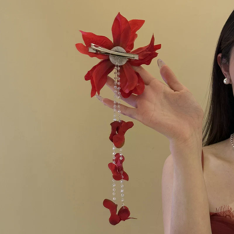 Women Accessories Sale - กิ๊บติดผมรูปดอกไม้แบบหนีบ ลดราคาพิเศษ ประดับด้วยลูกปัดแก้ว พู่ห้อยยาว เหมาะสำหรับเด็กผู้หญิงและผู้หญิง ใช้เป็นเครื่องประดับผม