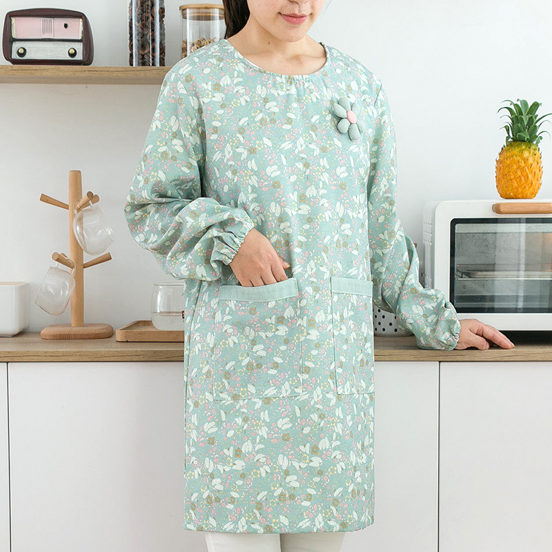 Women Kitchen Accessories - ผ้ากันเปื้อนแขนยาวผ้าฝ้ายสำหรับผู้หญิง กันน้ำ กันน้ำมัน สำหรับใช้ในครัวเรือน