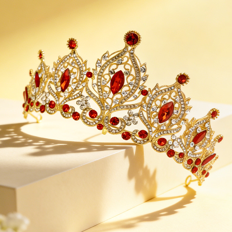 Women'S Red Accessories - มงกุฎสไตล์บาโรกประดับคริสตัล ทำจากโลหะผสมสังกะสี สีแดง เครื่องประดับผมเจ้าสาว สำหรับงานแต่งงาน งานเลี้ยง