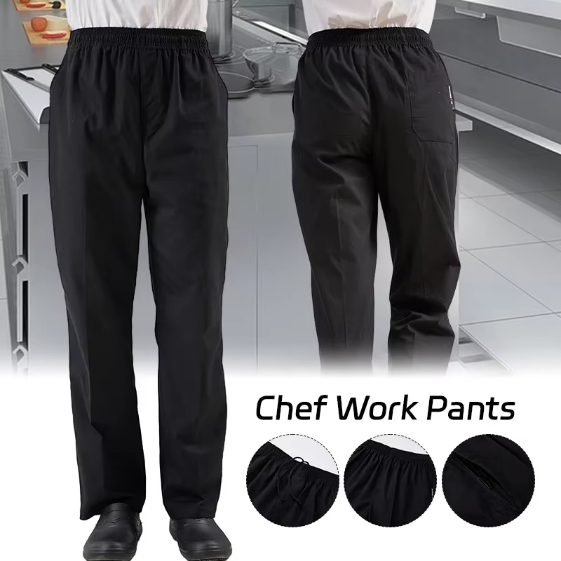 Women Kitchen Accessories - กางเกงเชฟคุณภาพสูงสำหรับผู้ชาย กางเกงเชฟใหม่สำหรับทำอาหารในร้านอาหาร ครัว น้ำหนักเบา สีดำ กางเกงเชฟพร้อมอุปกรณ์เสริมสำหรับผู้หญิง