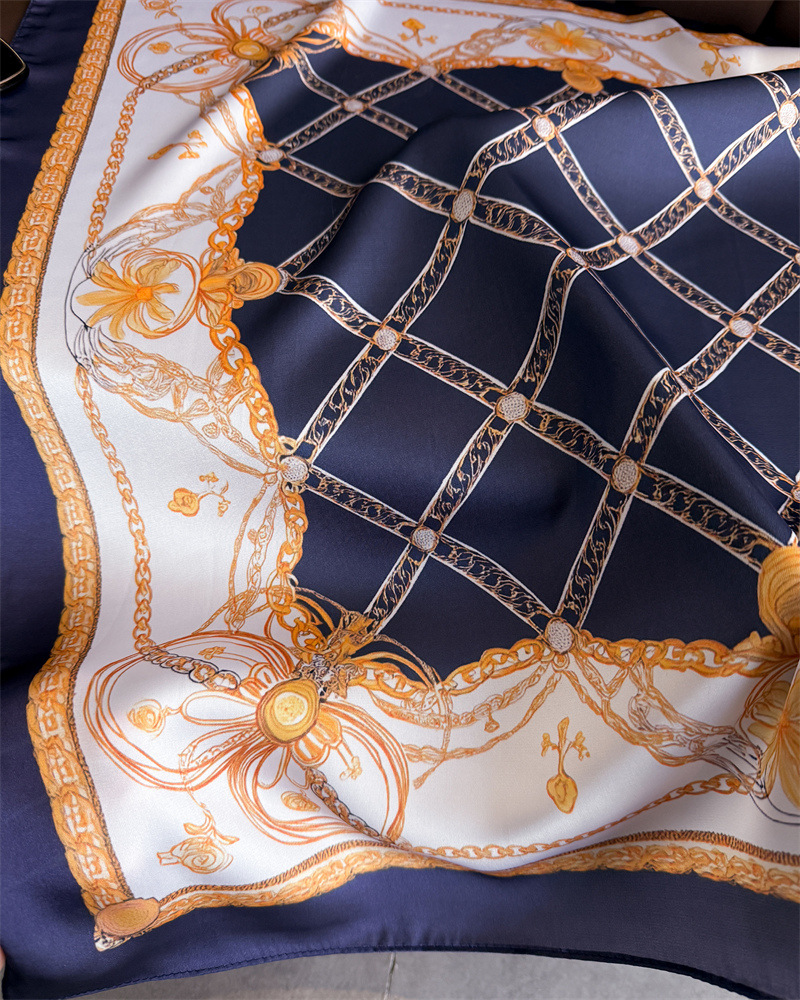 ผ้าพันคอไหมพิมพ์ลายโซ่สีน้ำเงิ - Silk Scarf Square บทวิจารณ์และราคา
